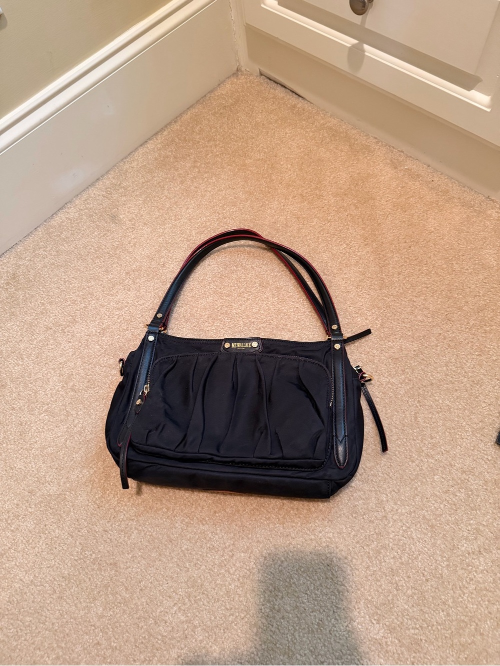 MZ Wallace Black Shoulder Bag with Red Trim